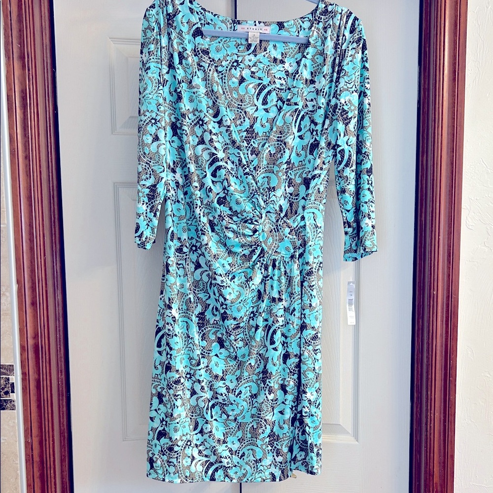 AA Studio AA 3/4 Length Sleeve Turquoise and Pewter Dress.   New With Tags
